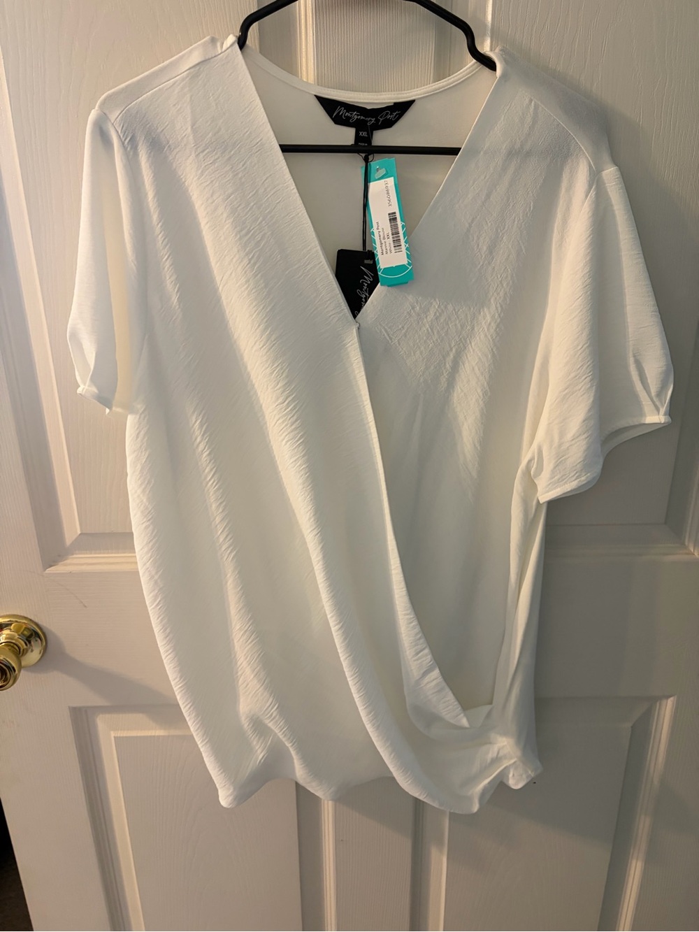 NWT Montgomery Post White Surplice Wrap Blouse Women’s XXL